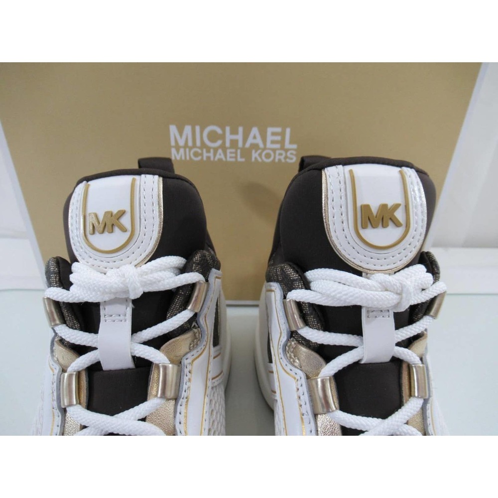 Michael Kors Olympia Trainer Lace Up Wedge Sneakers MK Logo Pale Gold - Picture 7 of 10